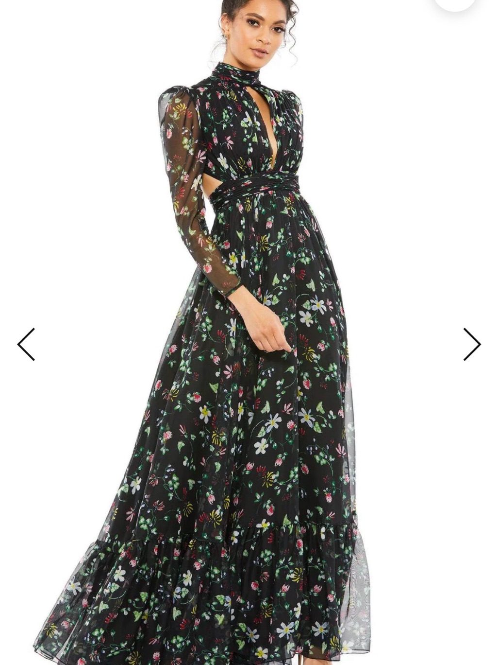 Mac Duggal Black Floral Chiffon High Neck Long Sleeve Maxi 67942| 4